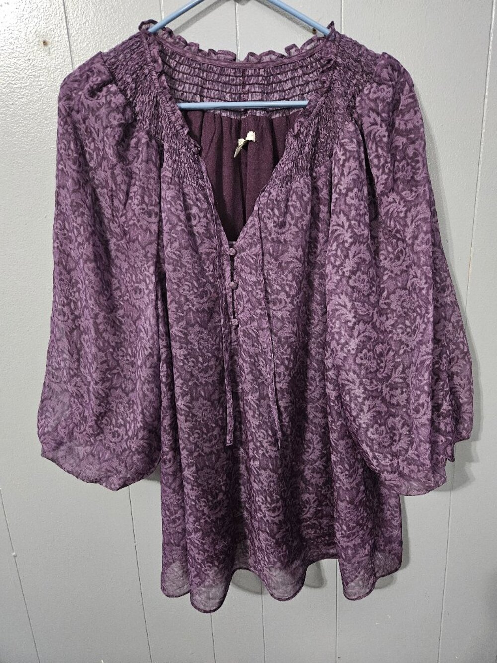 Cato Purple Floral Sheer Peasant Blouse Size 14/16W
